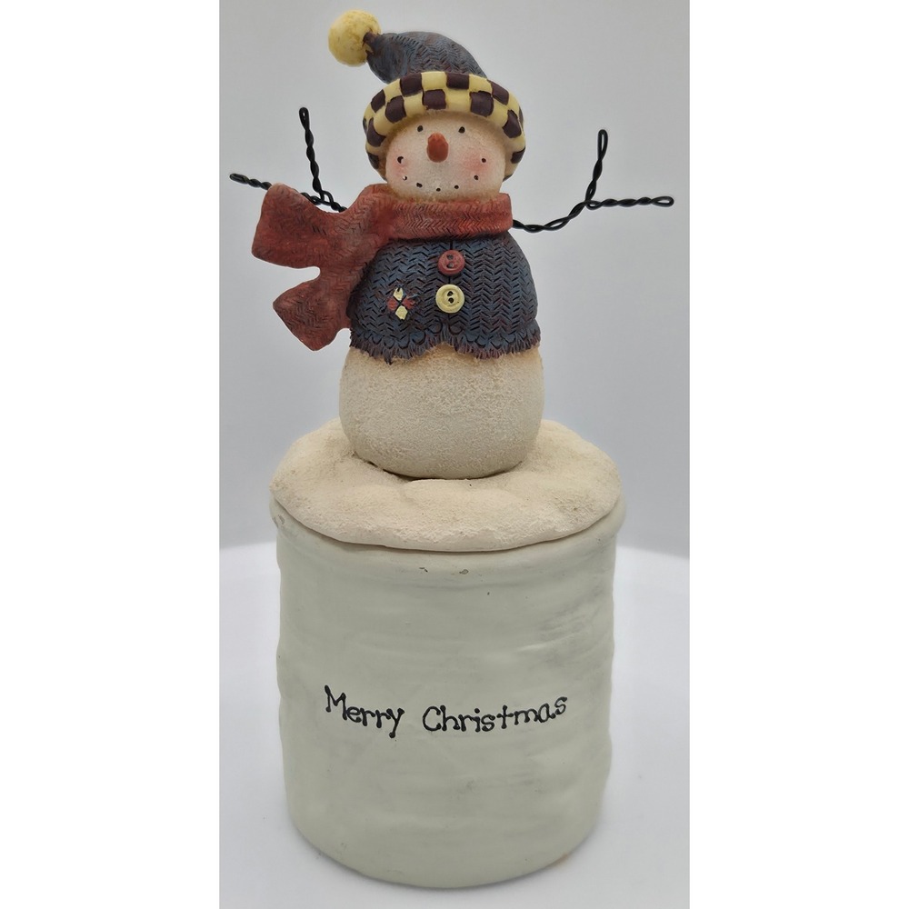 Crazy Mountain Merry Christmas Snowman Figurine/Candle Rustic Folk Art Primitive